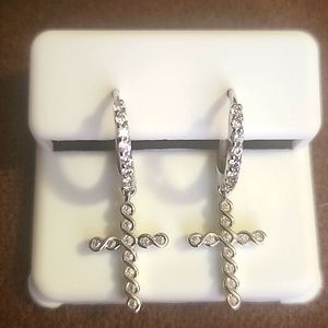925 Silver drop cross hoop earrings